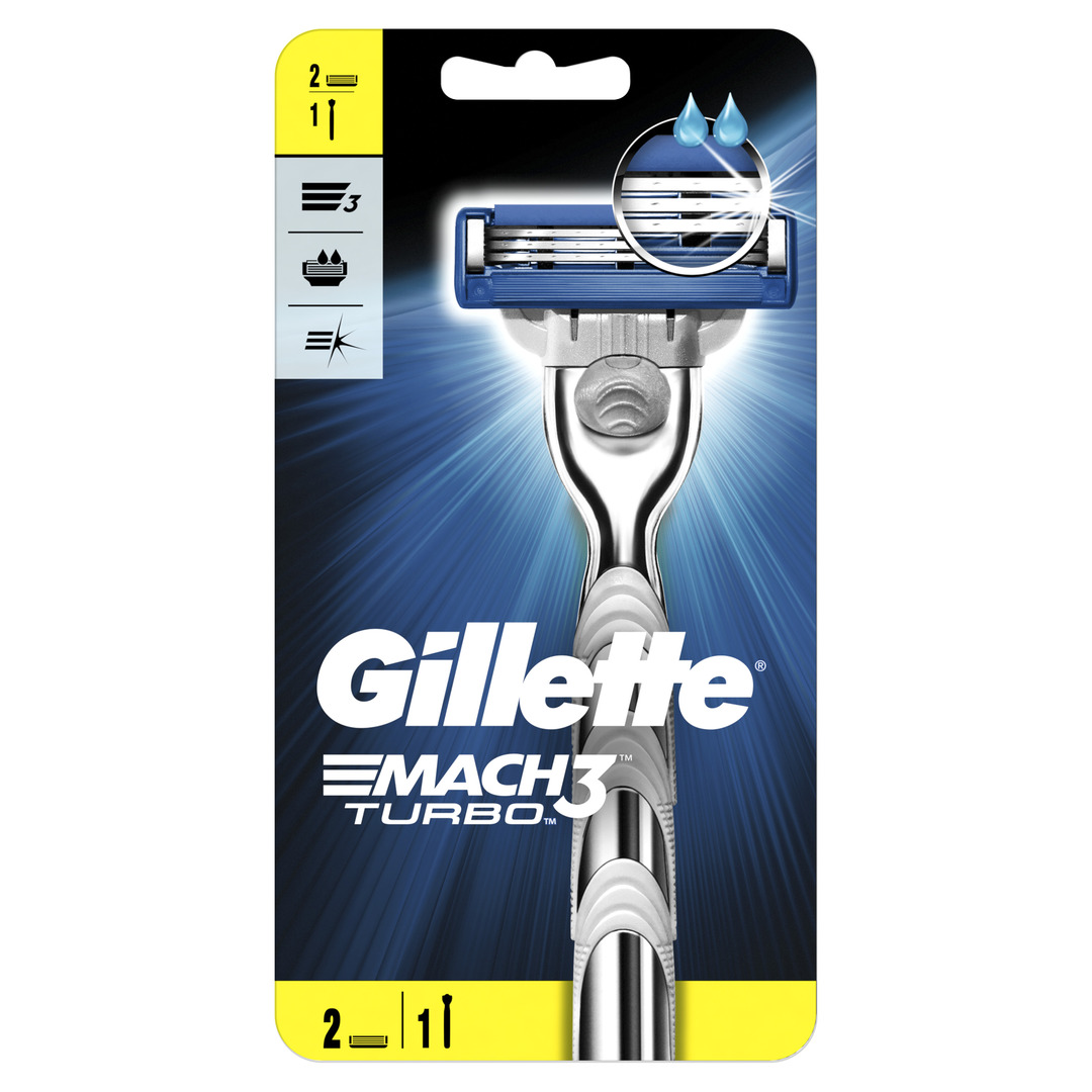 Gillette Mach3 Turbo Men's Razor with 2 Replacement Cassettes