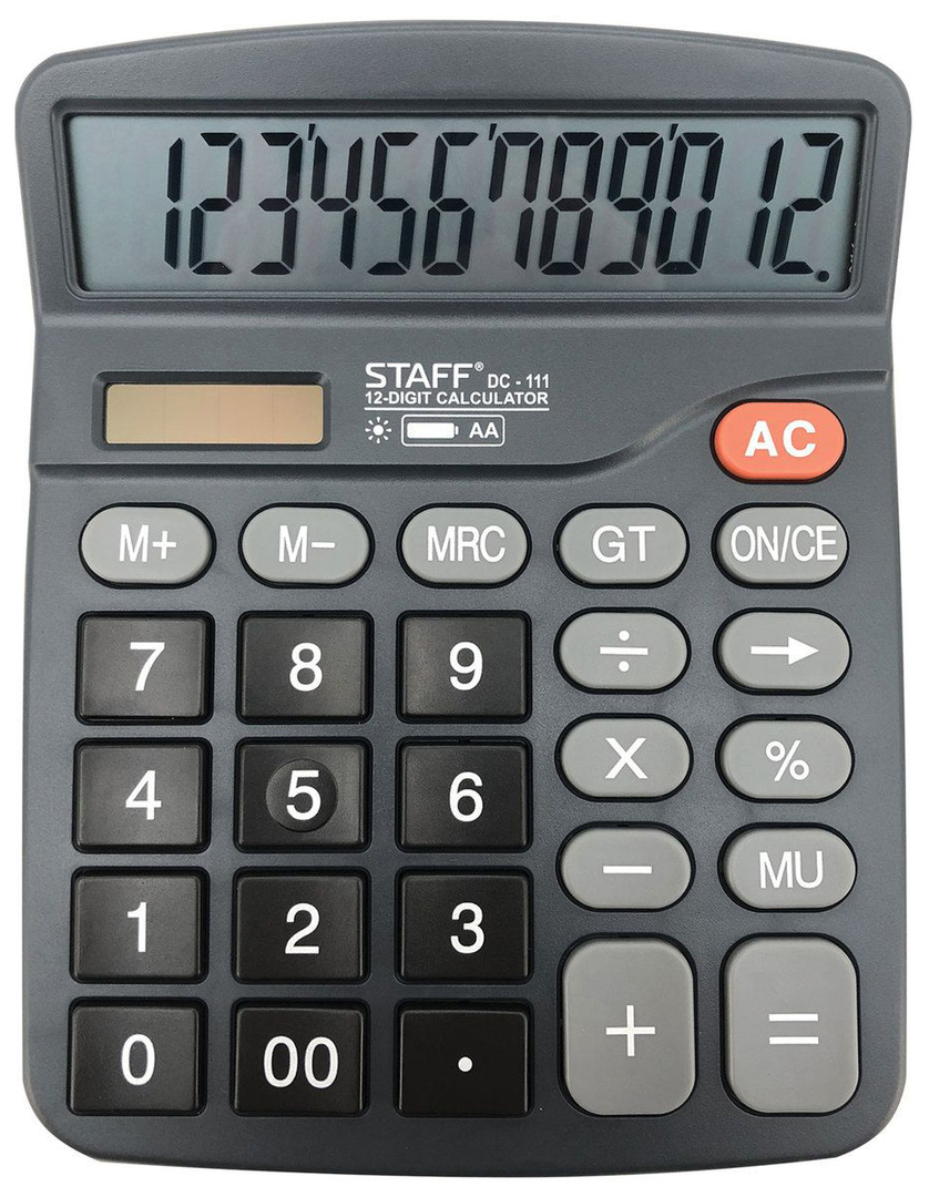 Namizni kalkulator osebja PLUS DC-111, baterija AA, 12 mest, 180 x 145 mm