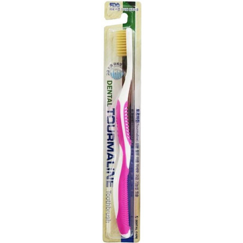 Cepillo de dientes con cerdas dobles extrafinas (semidura y blanda) y mango curvo de turmalina