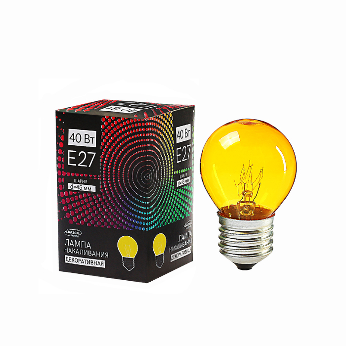 Glødepære Luazon belysning E27, 40W, remlys, gul, 220V