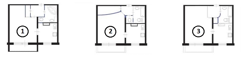 Reurbanización de un apartamento de una habitación en el edificio P 46 con dimensiones.