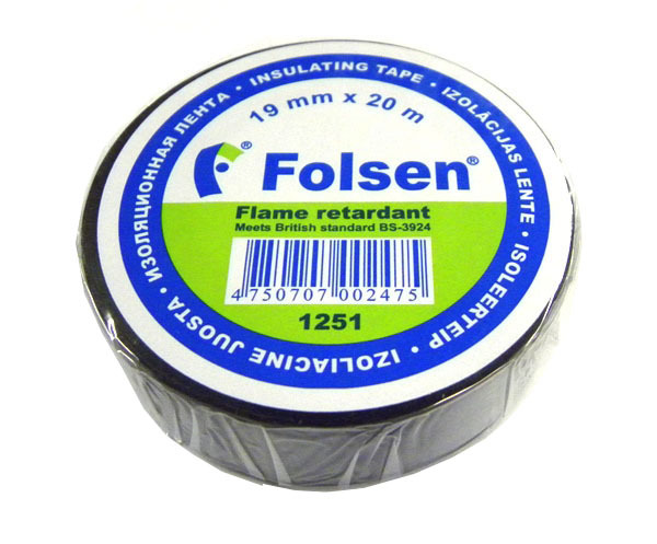 Taśma izolacyjna 19mm * 20m czarna gaśnicza (Folsen) 012514