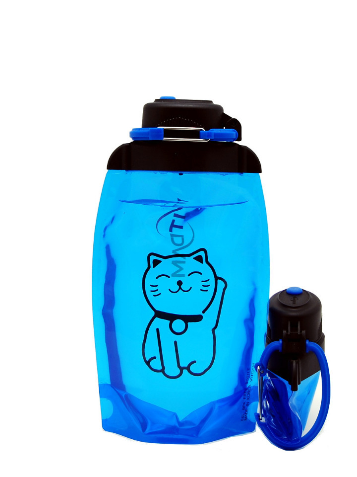 Skladacia ekologická fľaša, modrá, objem 500 ml (článok B050BLS-1305) s obrázkom
