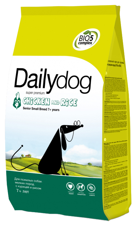 Tørfoder til hunde Dailydog Senior Small Race, til ældre, kylling og ris, 12kg