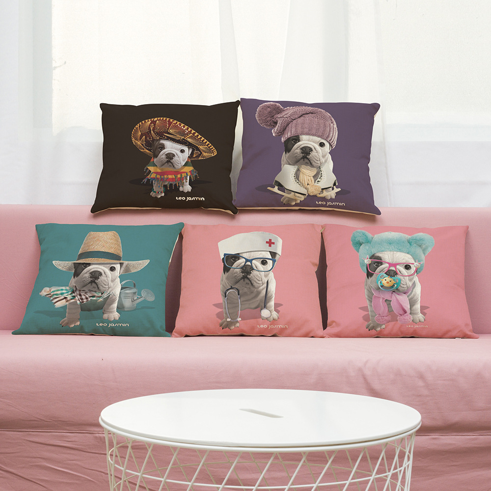  x 45 cm Bulldog francese stampato Federa per cuscino in cotone e lino per la decorazione della casa Federa per cuscino