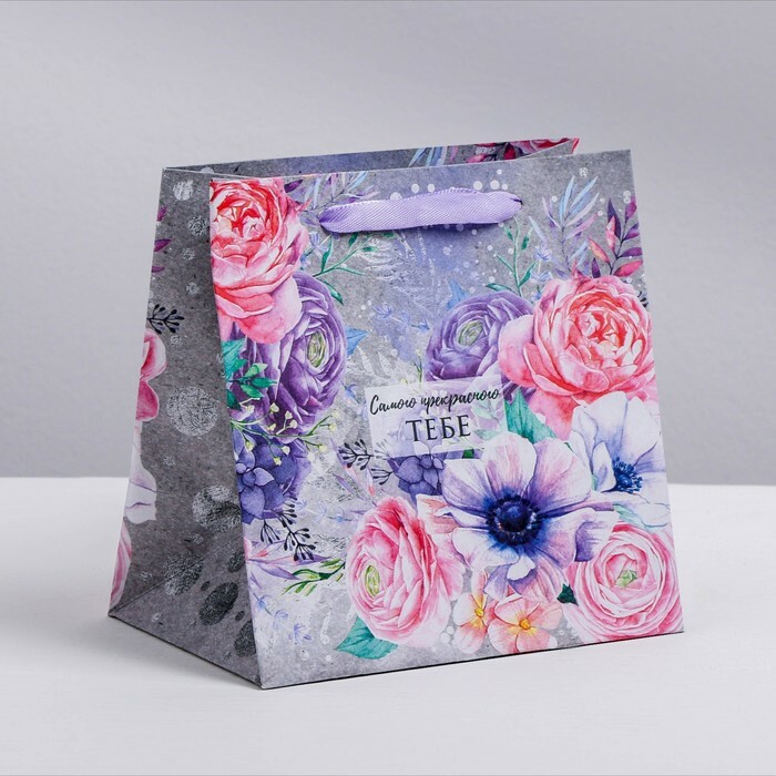 Sac carré artisanal " Fleur vi × r", 30 × 30 × 12 cm