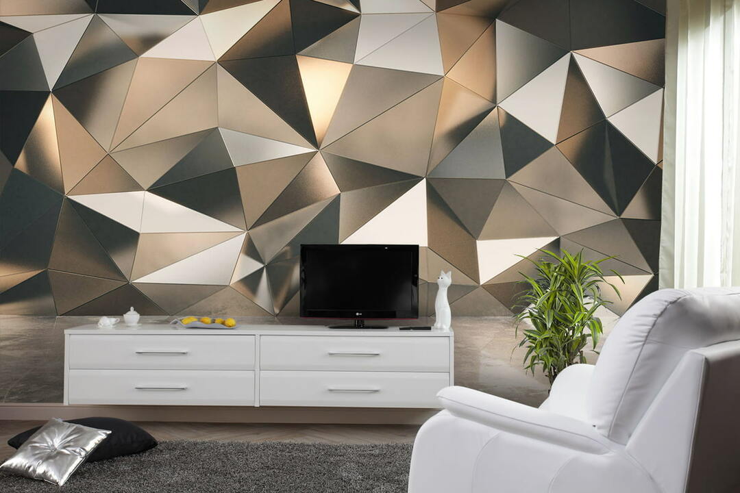 3D tapetes mūsdienīgas dzīvojamās istabas interjerā