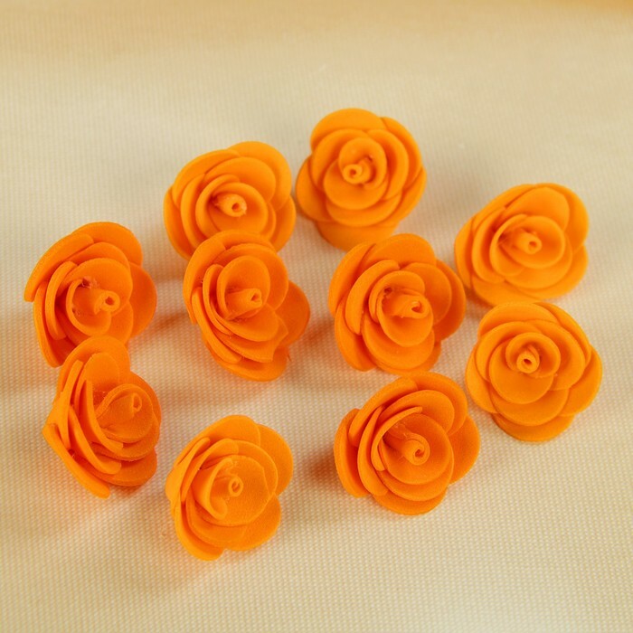 Mašľová kvetinová svadba na dekoráciu z ručne vyrobeného foamiranu s priemerom 3 cm (10 ks) oranžovej farby