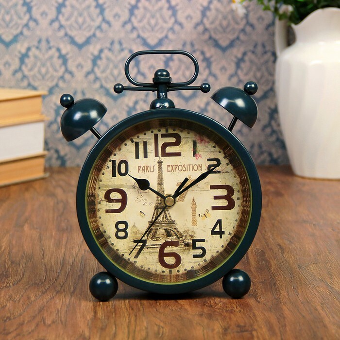 Table clock " Retro alarm clock", metal, 1 AA, black, 17x21 cm
