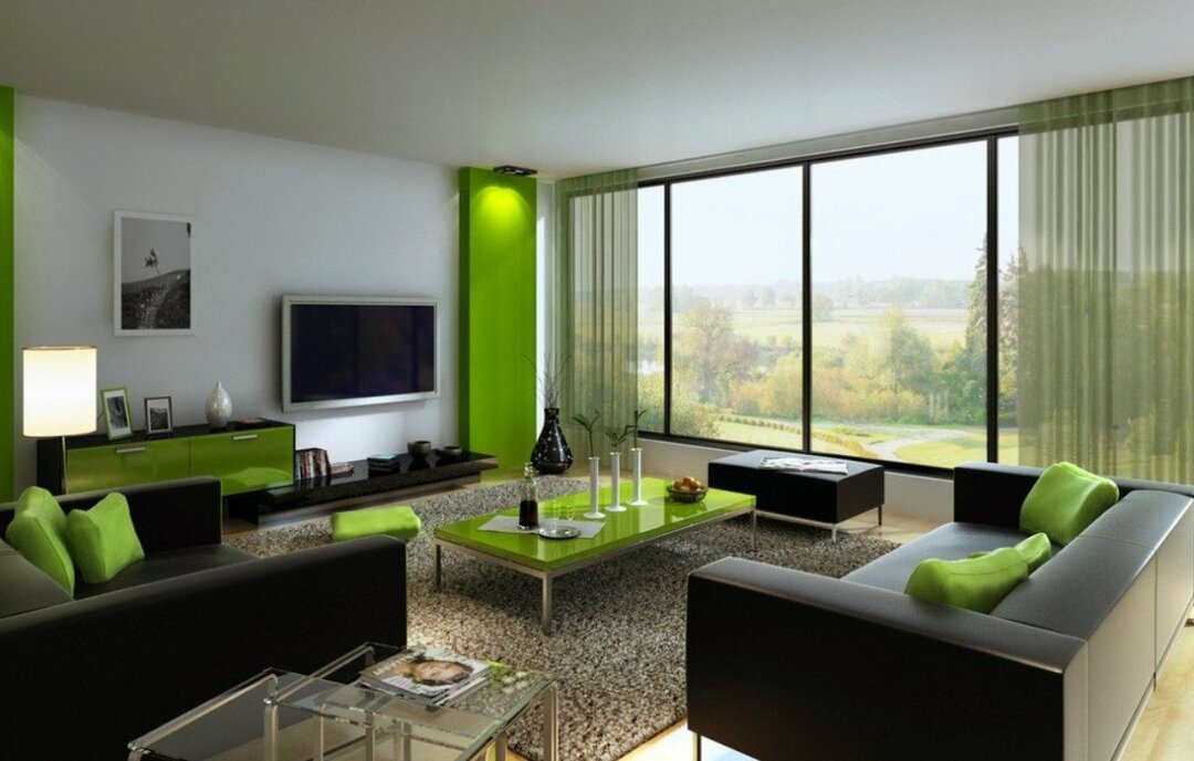 woonkamer in groen, fotodecoratie