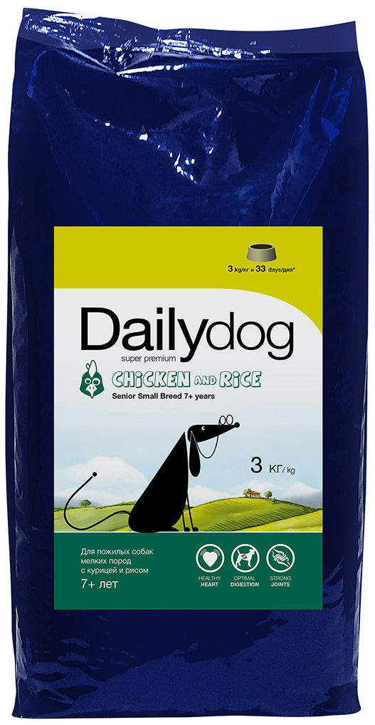 Trockenfutter für Hunde Dailydog Senior Small Breed, für Senioren, Huhn und Reis, 3kg