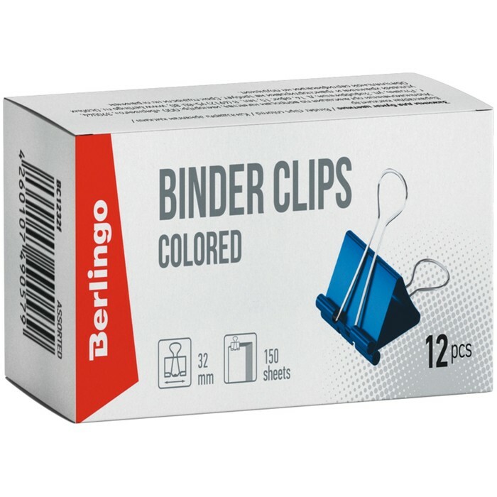 Bindclips 32mm, Berlingo, 12st, gekleurd, kartonnen doos