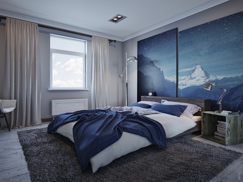 Dormitorio de hombres con fotomurales decorativos