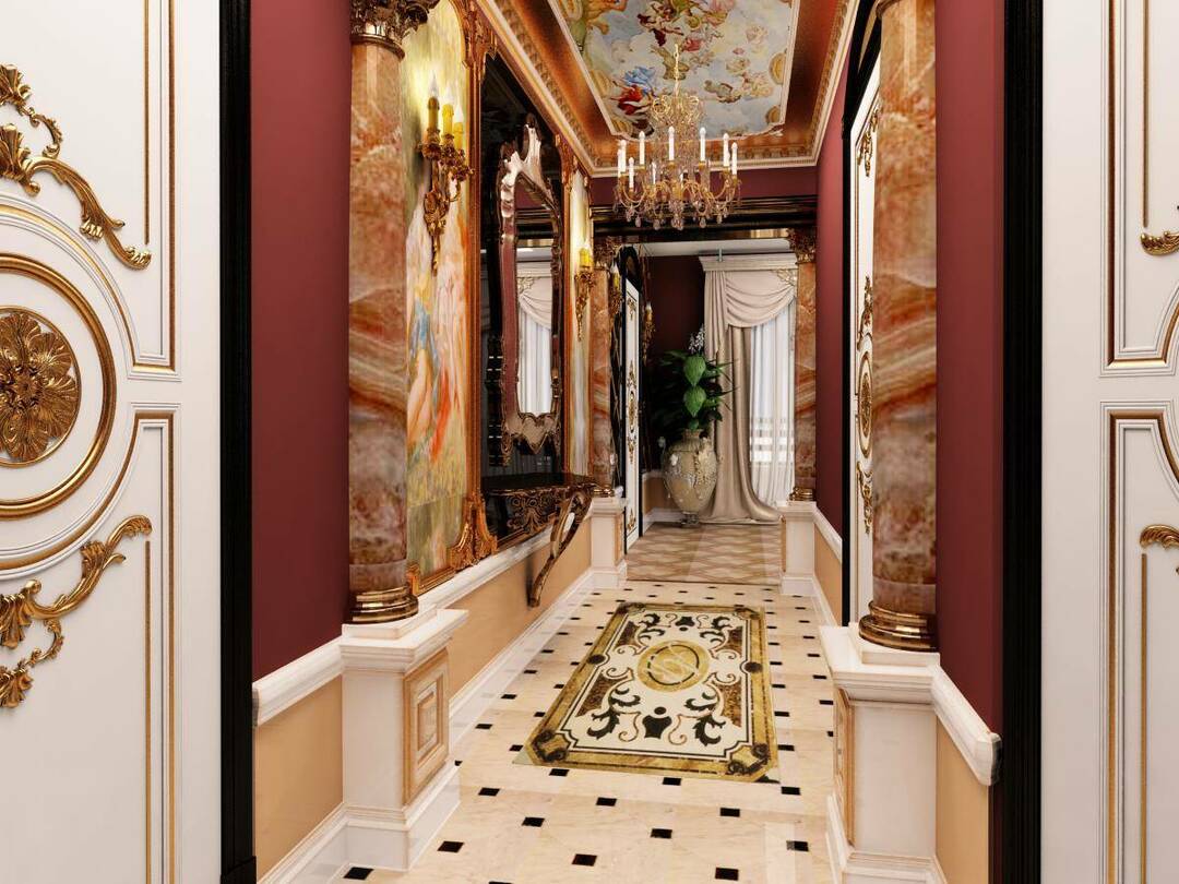La elección del papel tapiz para el pasillo en estilo barroco.