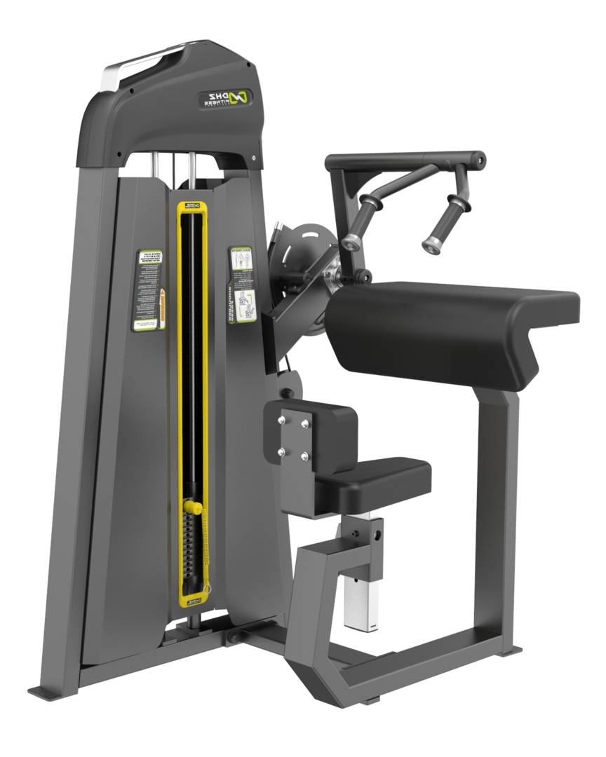 Sedící tricepsový stroj. Rovný stůl DHZ Seated Tricep - plochý zásobník 64 kg E -3027