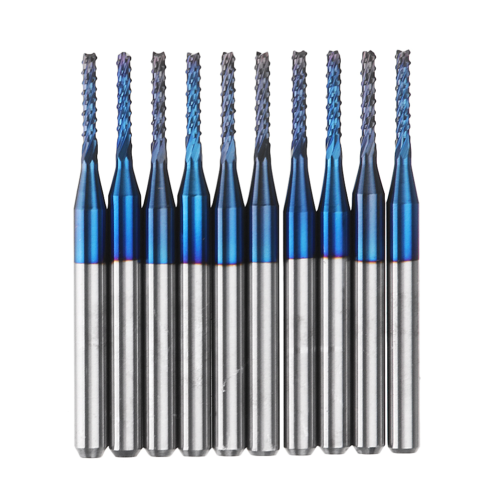  10 pieces. 1.6-2.0mm Blue NACO Coated PCB Bit Carbide Engraving CNC Router Tool Rotary Burrs