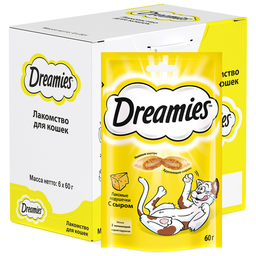 Deilige pads for voksne katter Dreamies med ost 6 stk, 60g hver