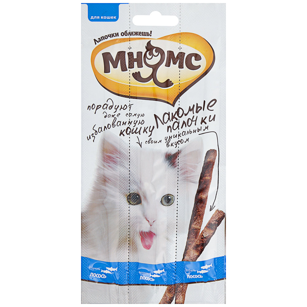 Okusne palčke za mačke Mnyams z lososom in postrvjo 13,5 cm 3 * 5 g