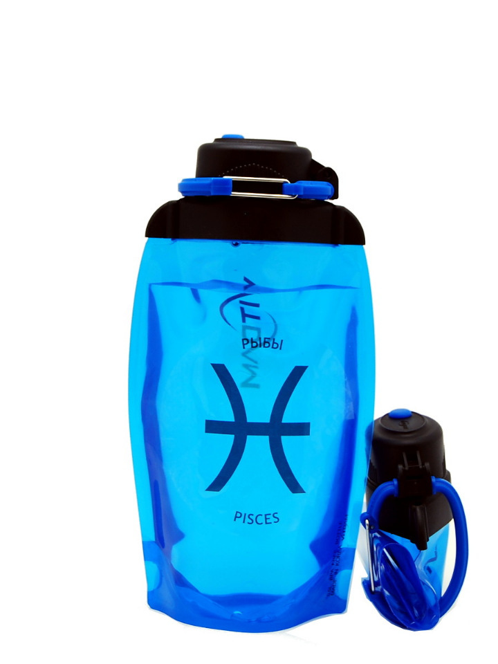 Bottiglia ecologica pieghevole Vitdam, blu, 500 ml, Pesci / Pesce