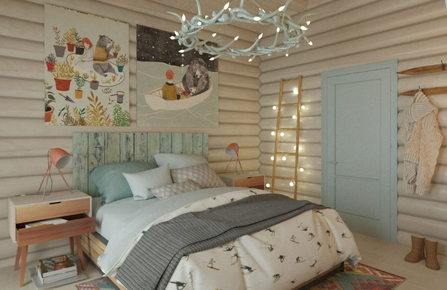 Majhna spalnica v hiši v skandinavskem slogu
