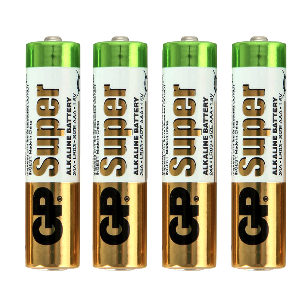 Šarminės mažojo piršto baterijos GP # ir # quot; Super šarminis # ir # ", tipas AAA (LR03), 1,5 V, 4 vnt