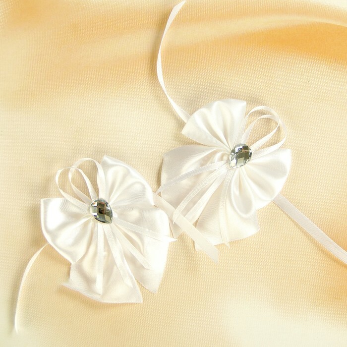 Bow-butterfly wedding for decor satin 2pcs white