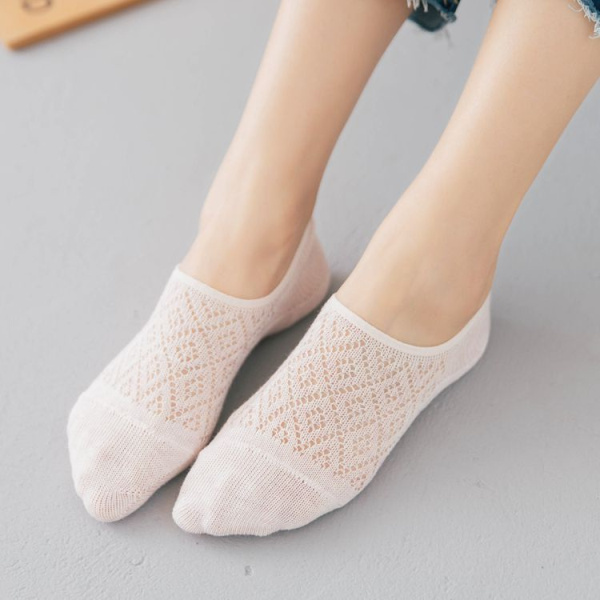 Ženy Dívky Letní tenké duté prodyšné lodní ponožky Měkké bavlněné protiskluzové neviditelné ponožky