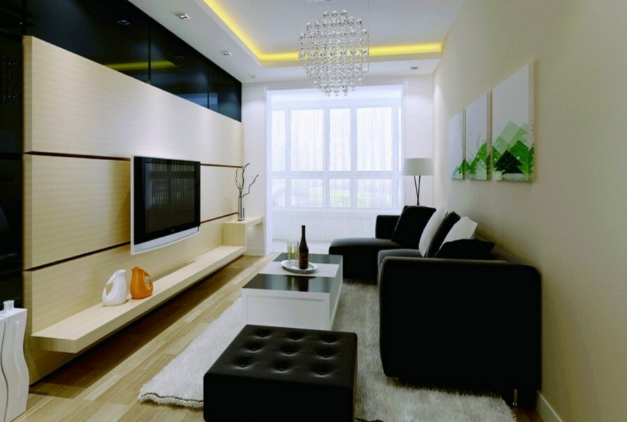 Beige and black hi-tech in the living room