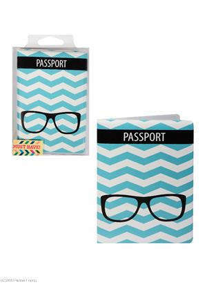 Paspoorthoes Turquoise zigzag met bril (PVC doos)