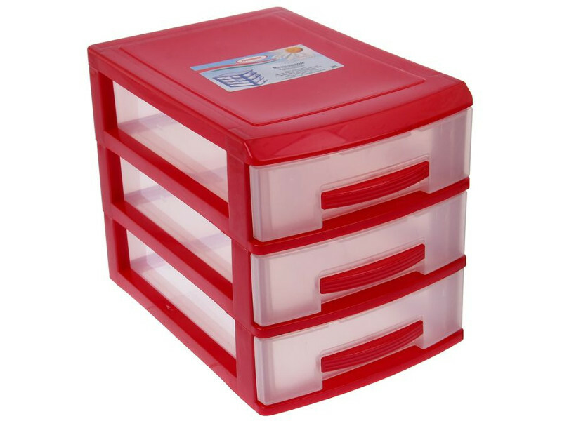 Mini cassettiera Rossplast 3 ripiani Rosso Perla-Trasparente