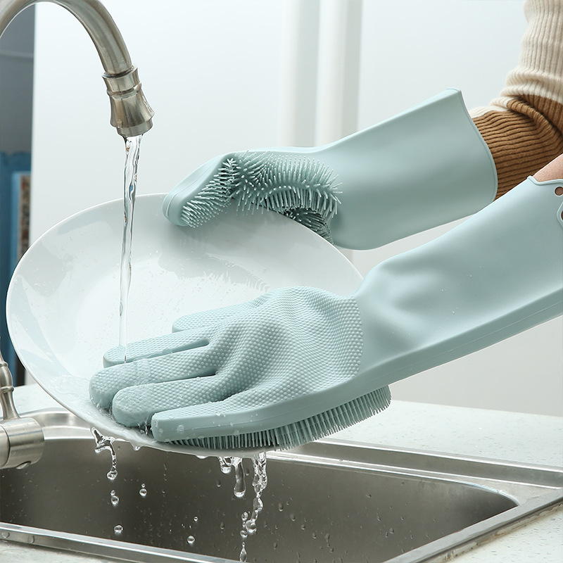 Silikónové rukavice na umývanie riadu Kuchynské čistiace rukavice Pohodlné rukavice Štetec na rýchle čistenie
