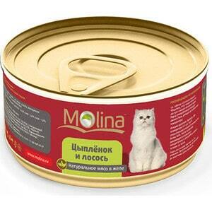 מזון משומר Molina בשר טבעי בעוף ג'לי וסלמון לחתולים 80 גרם (0962)