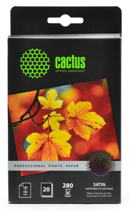 Fotópapír Cactus Prof CS-SMA628020 10x15, 280g / m2, 20l, fehér selymes matt tintasugaras nyomtatáshoz