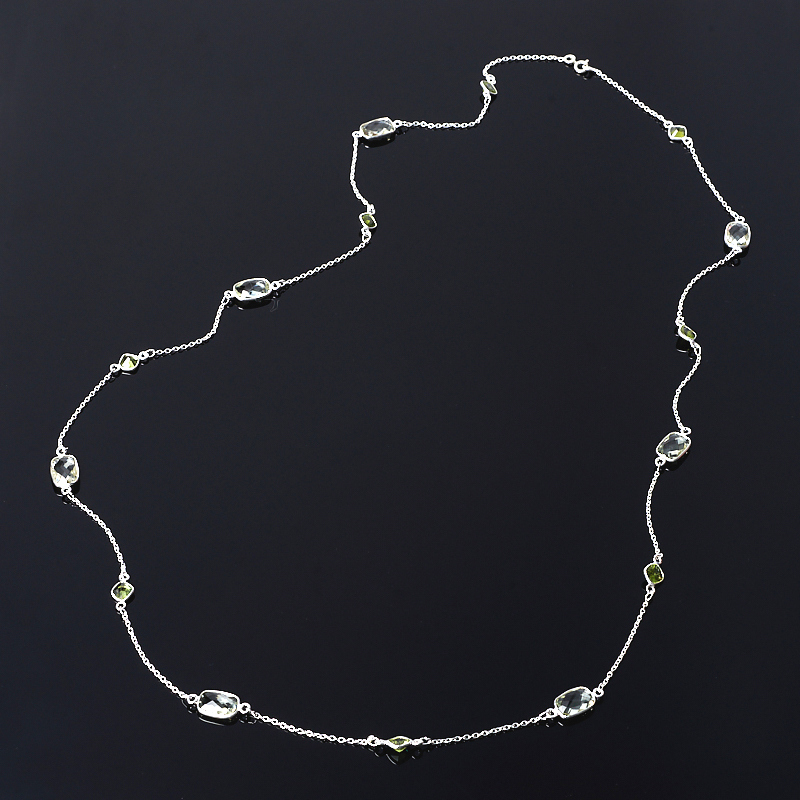Perle prasiolit, krizolit (lanac) dugačak rez 91 cm (srebro 925 ex.)