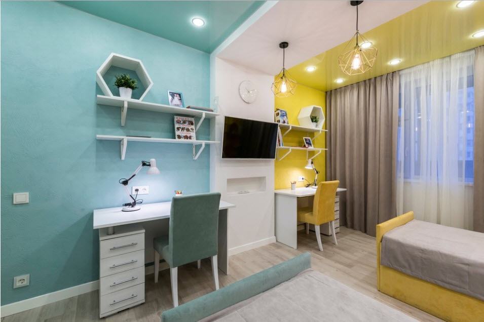 Zoning light and color of the room for two children