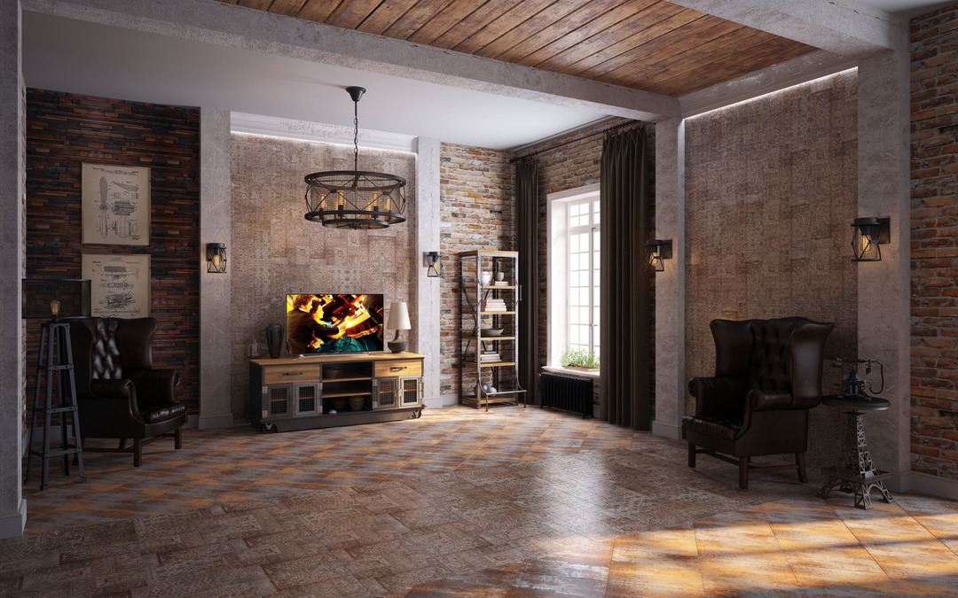 dzīvojamās istabas grīdas dekoratīvais akmens