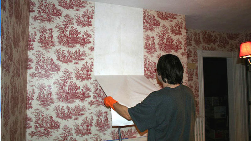 Após a imersão, o papel de parede pode ser removido em tiras inteiras.