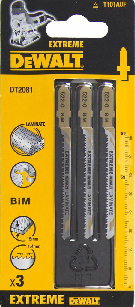 Lima de sierra de calar DEWALT DT2081, laminada, BiM, 82 x 59 x 1.4 x 15 mm, T101AOF, 3 uds. DT2081-QZ