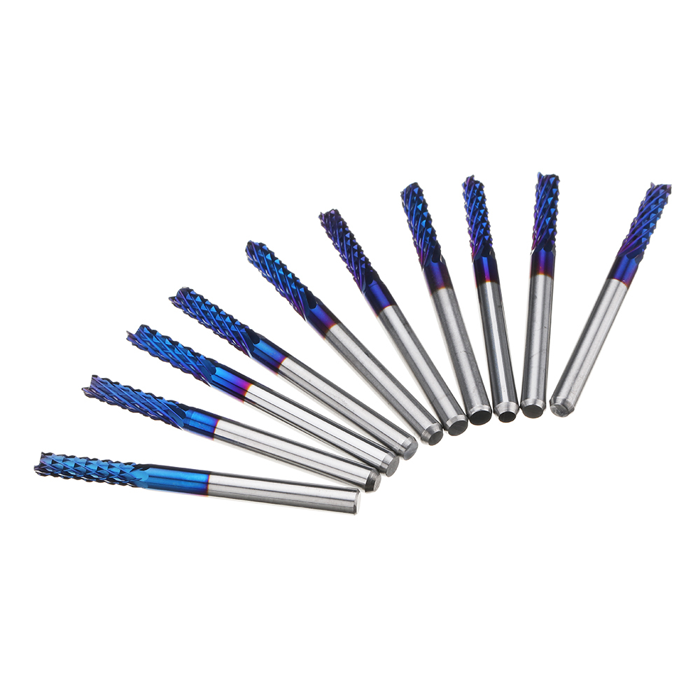  10 vienetų. 3,175 mm mėlynos spalvos KNOX dengtos PCB bitų karbido graviravimo CNC maršrutizatoriaus įrankio sukamosios gręžtuvai