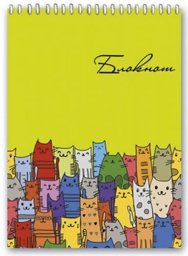 Piezīmju grāmatiņa A6, 80l. būris Krāsains kaķu pārsegs - kartons, ķemme