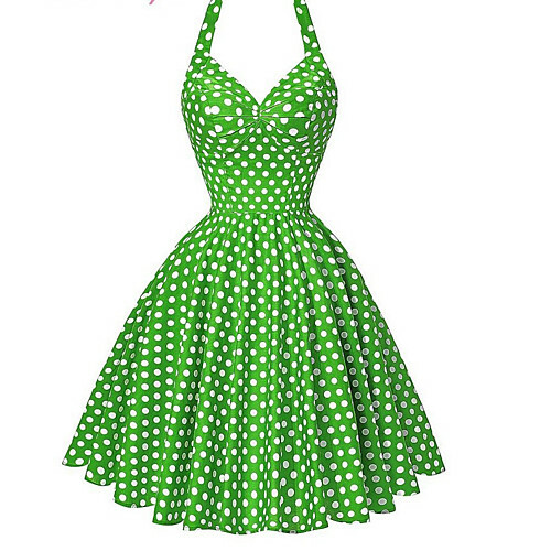 Vrouwelijk Vakantie strand vintage katoenen schede flyer jurk-polka dot print riem knielengte
