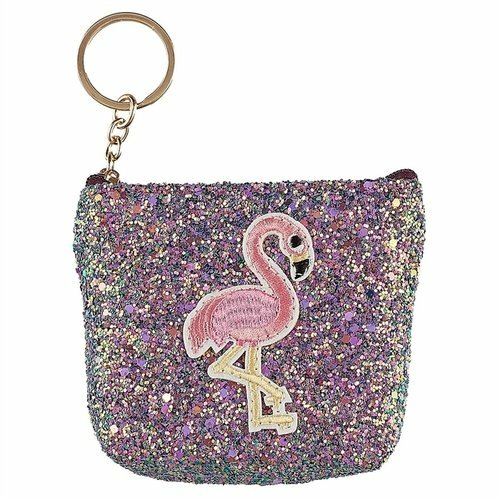 Plånbok med dragkedja med paljetter Flamingo (11,5x9) (PVC -låda)