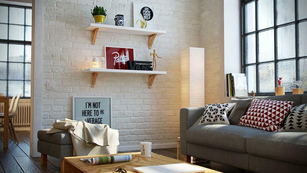 Brick wall in the interior in a Scandinavian style