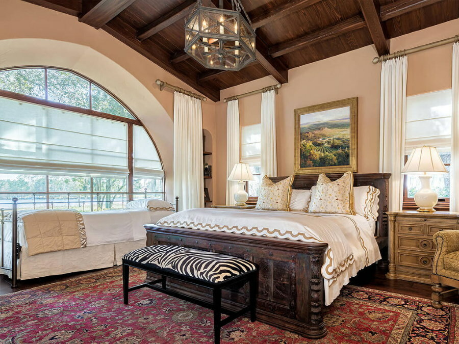 Wooden ceiling in a Mediterranean style bedroom