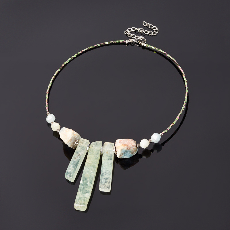 Perler blander amazonit, prehnit (bij. legering, stål chir.) (halskæde) 38 cm (+7 cm)
