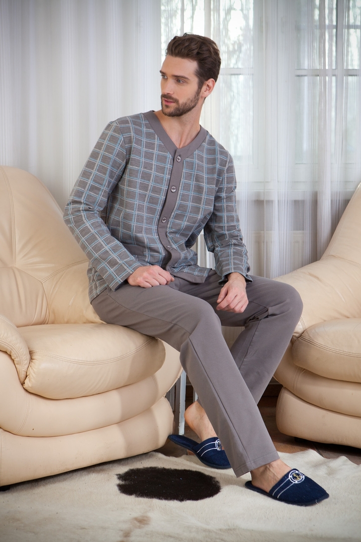 Ērta vīriešu pidžama, kas izgatavota no augstas kvalitātes viegla krekla PECHE MONNAIE Аtmosphere 9 pelēks