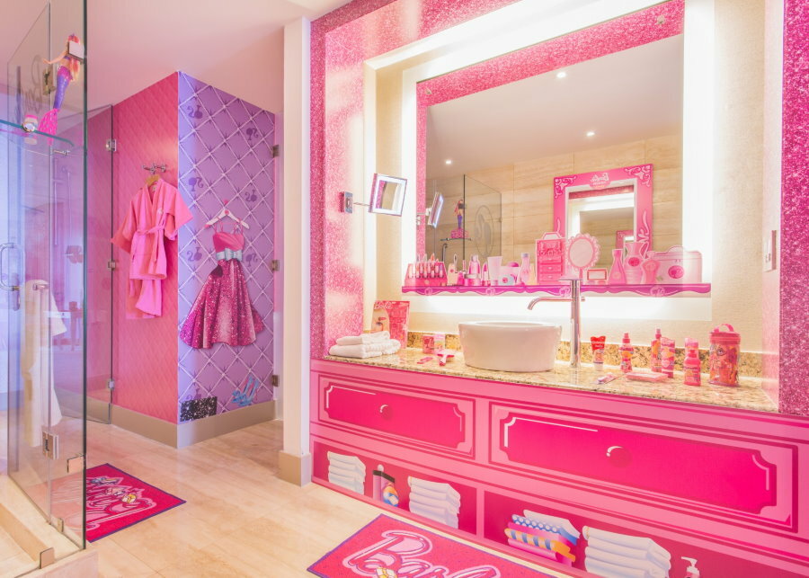 Interior of a room for a girl in the style of Barbie