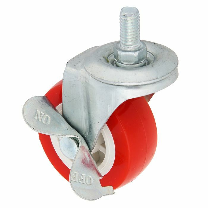 Möbelhjul, d = 50 mm, med fot, med lås, rött