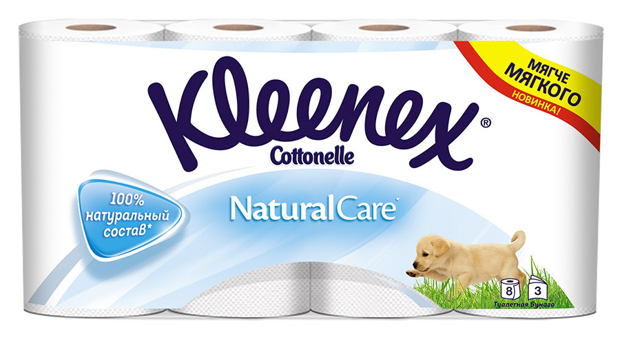 Kleenex Natural Care Toiletpapir Hvid 3 lag 8 ruller