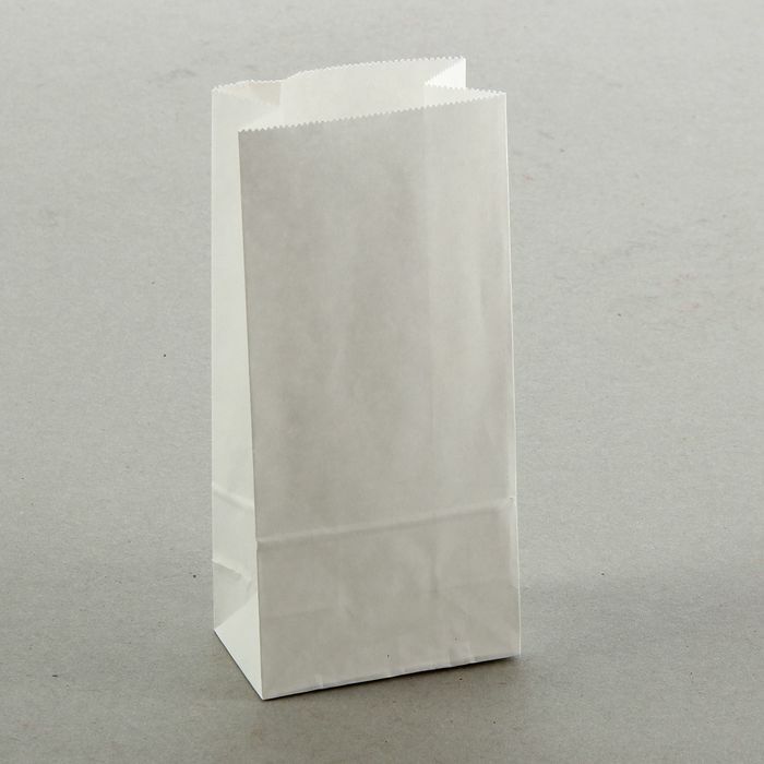 Kraftpapīra maisiņš, balts, taisnstūrveida dibens 8 x 5 x 17 cm